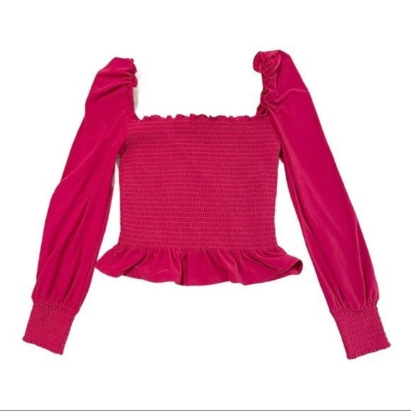 BAR III Smocked Square Neck Long Sleeve Top - XXS - Picture 2 of 2